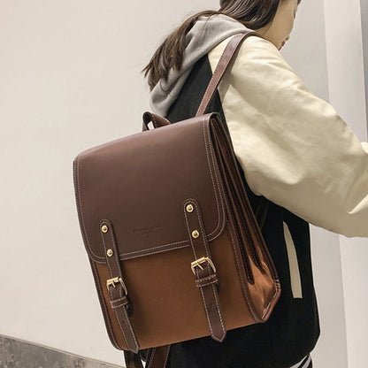 eybag Retro Fashion Woman Backpack Pu Leather Big School Backpack Bags for Teenagers Girls Simple New Designer Hand Shoulder Bags