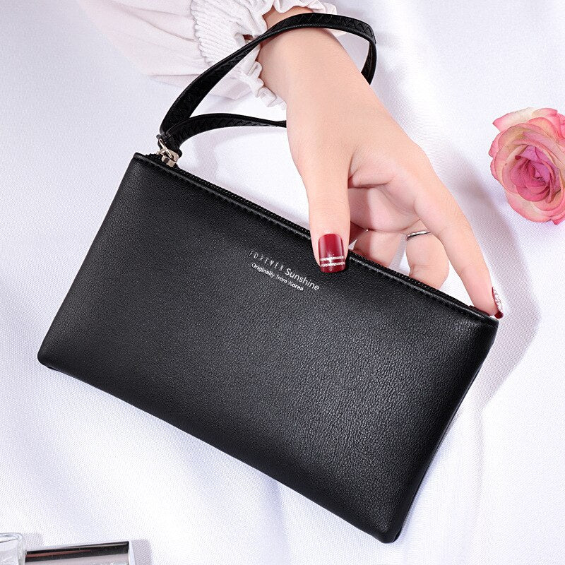 Lkblock Fashion Women Leather Purse Wristband Long Zipper Wallet Coin Purses Clutch Wallet Female Money Card Holder Ladies Handbag