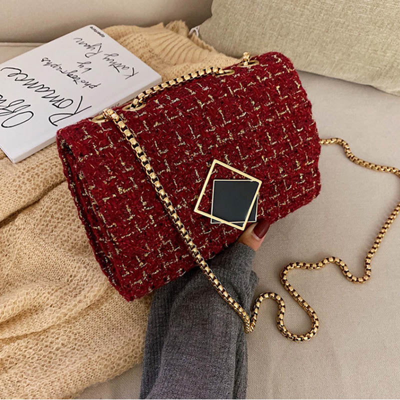 eybag New Chain Plaid Wool Women Bags Luxury Designer Purses And Handbags Ladies Crossbody Shoulder Bag Female Flap Messenger Bag