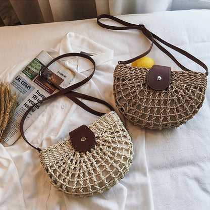 eybag Casual Half Moon Women Straw Rattan Shoulder Bags Wicker Woven Lady Hollow Crossbody Bag Summer Beach Travel Small Handbag Purse