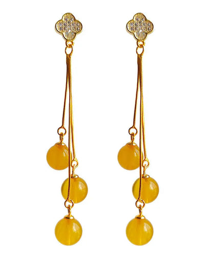 - Sterling Silver Overgild Inlaid Amber Beeswax Drop Earrings