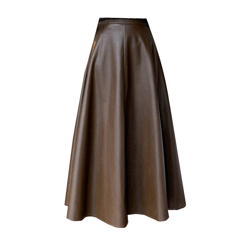 eybag business casual outfits for women A- line Umbrella Skirt Women's Skirt 2024 Autumn and Winter Large Swing Leather Skirt High Waist Mid-Length Skirt Covering PU Leather Long Skirt