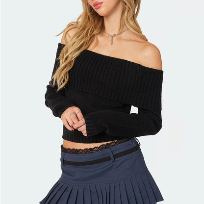 eybag going out outfits 2024 Autumn and Winter New Knitted Top Women's Solid Color off-Shoulder Long Sleeve Pullover Sweater for Women