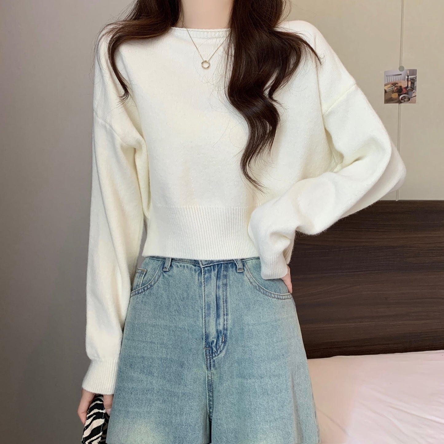 eybag going out outfits 2024 Spring and Autumn Inner Sweater Small Short Top Trendy Korean Style Light Purple College Style Knitted Bottoming Shirt for Women