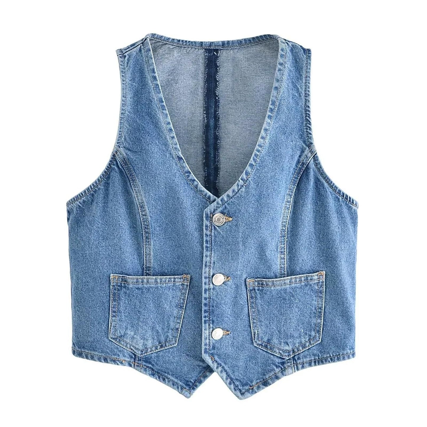 eybag barn jacket outfits American Retro Hot Girl V-neck Breasted Denim Sleeveless Vest Slim-Fit Pocket Short Vest