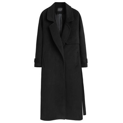 eybag going out outfits Black Woolen Coat Women's Mid-Length Korean Style Coat New Autumn and Winter over-the-Knee Hepburn Style Woolen Fashion