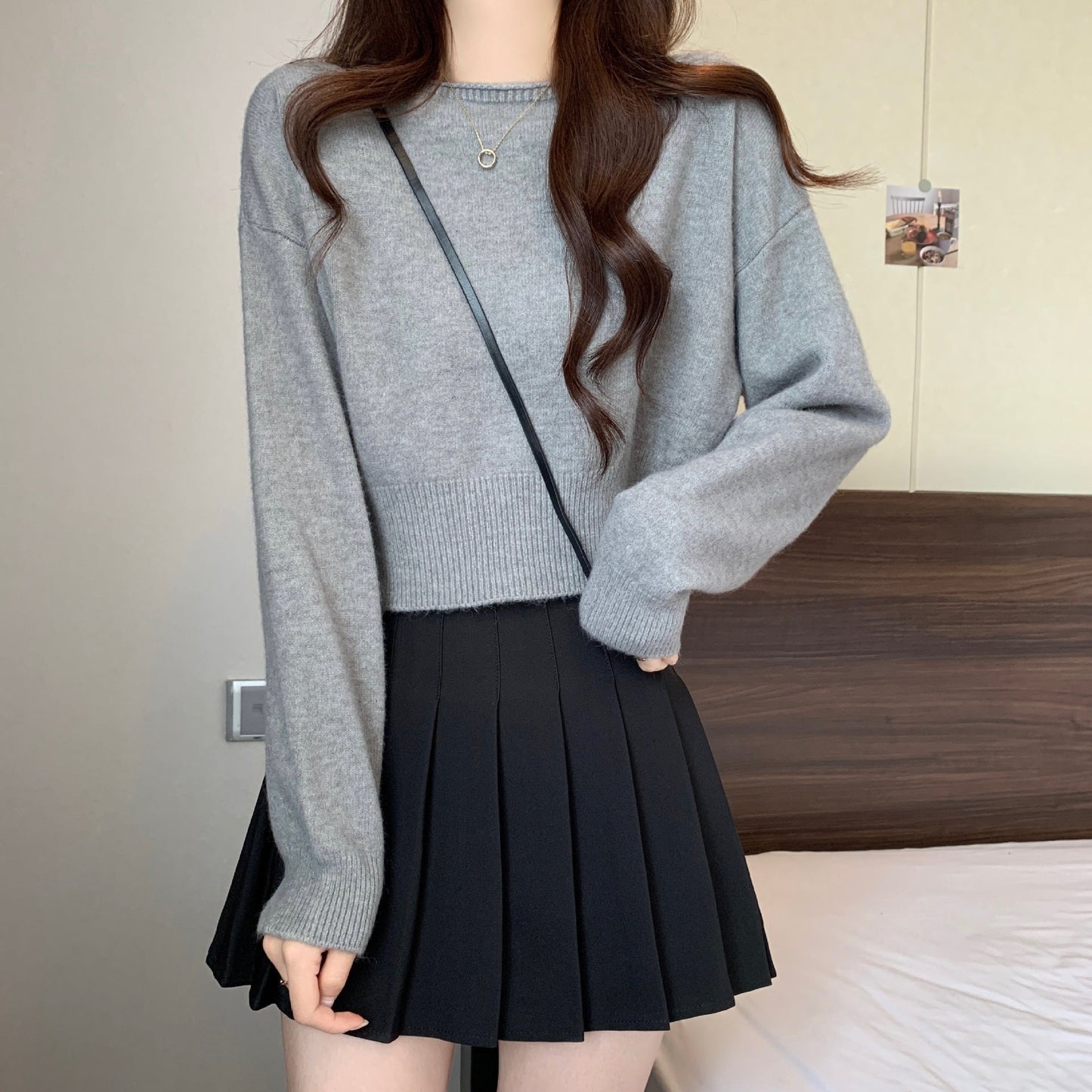 eybag going out outfits 2024 Spring and Autumn Inner Sweater Small Short Top Trendy Korean Style Light Purple College Style Knitted Bottoming Shirt for Women