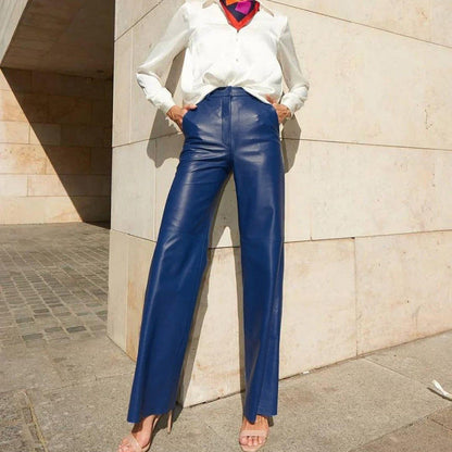 eybag going out outfits Women's Spring Fashion PU Leather Mid-High Waist Hip Lifting Straight Women's Casual Pants Women's Pants