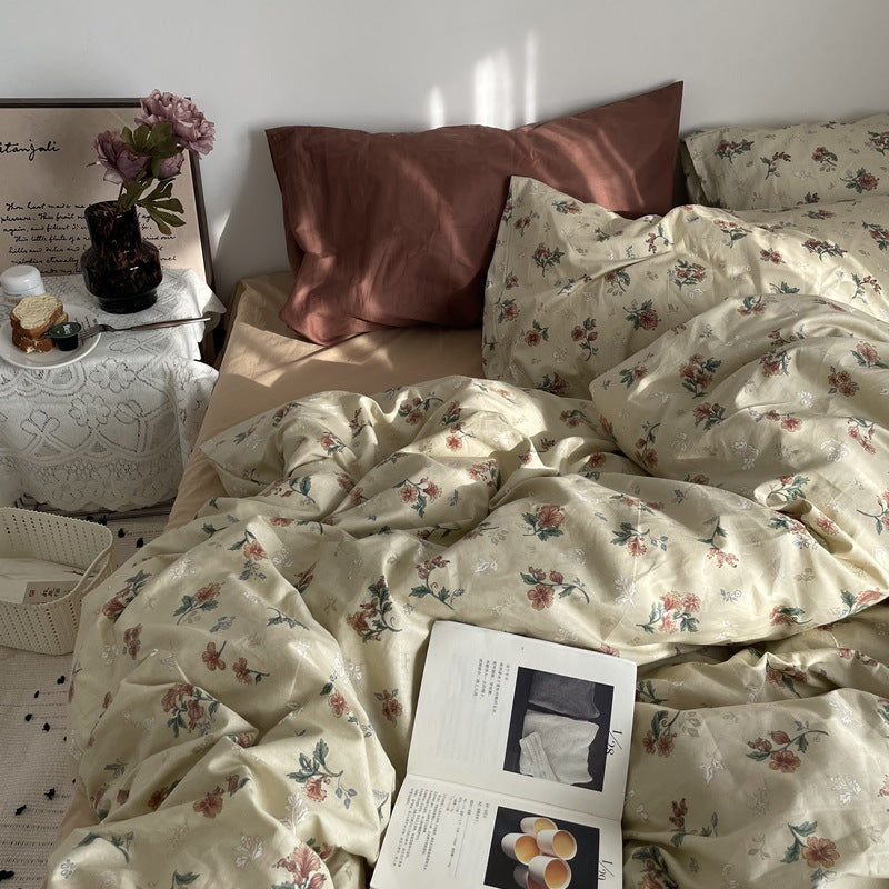 Buy bedroom inspirations INS Vintage Floral Cotton Cotton Bedding Four-Piece Bed Sheet Quilt Cover Quilt Cover Bed Cover Three-Piece Set