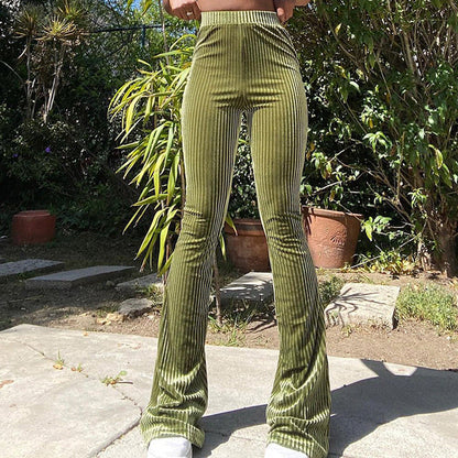 eybag barn jacket outfits Women's Casual Pants Velvet Striped Flared Pants Sexy Pit Elastic Trousers New Su2498