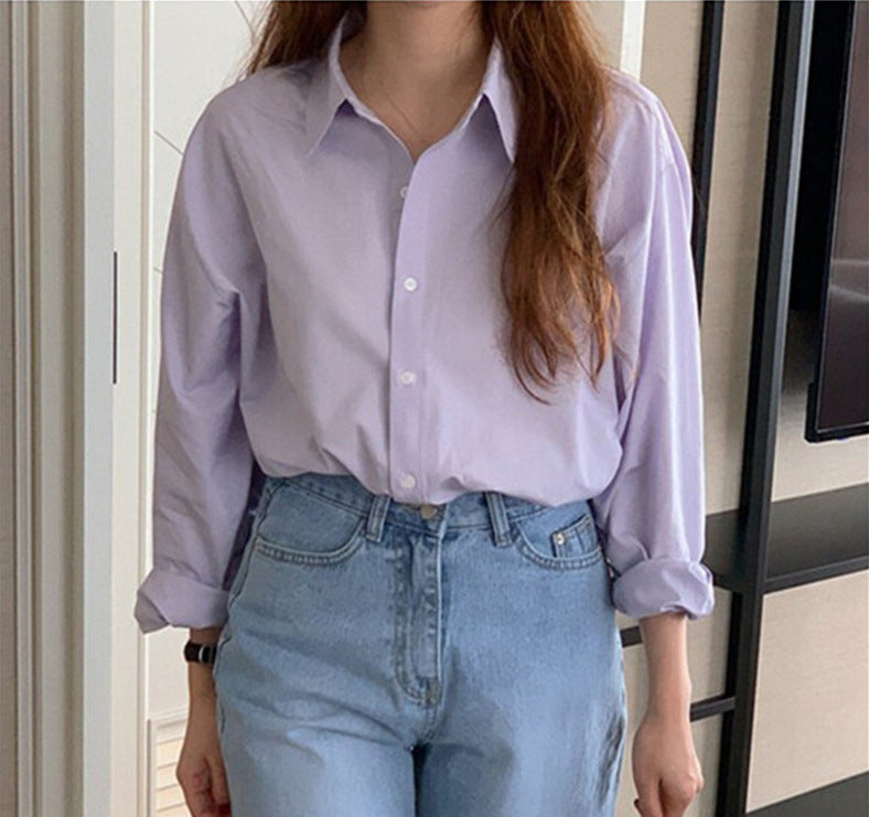 eybag business casual outfits Purple French Style Shirt Women's Spring and Autumn 2024 New Casual Korean Style Shirt Niche Slim-Fit Long-Sleeved Top