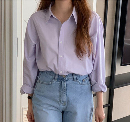 eybag business casual outfits Purple French Style Shirt Women's Spring and Autumn 2024 New Casual Korean Style Shirt Niche Slim-Fit Long-Sleeved Top