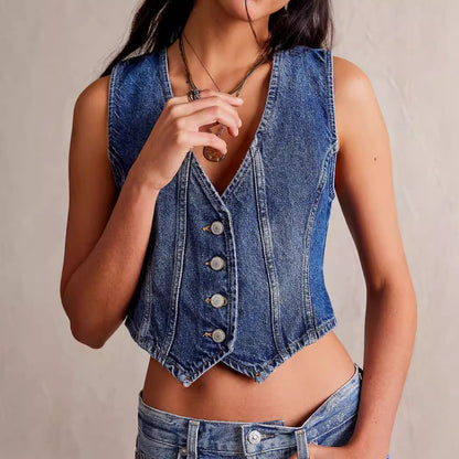 eybag barn jacket outfits Fashion Casual V-neck Denim Top Women's Adjustable Vest Small Vest Temu New