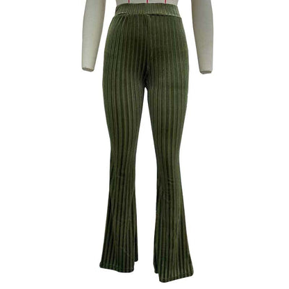 eybag barn jacket outfits Women's Casual Pants Velvet Striped Flared Pants Sexy Pit Elastic Trousers New Su2498