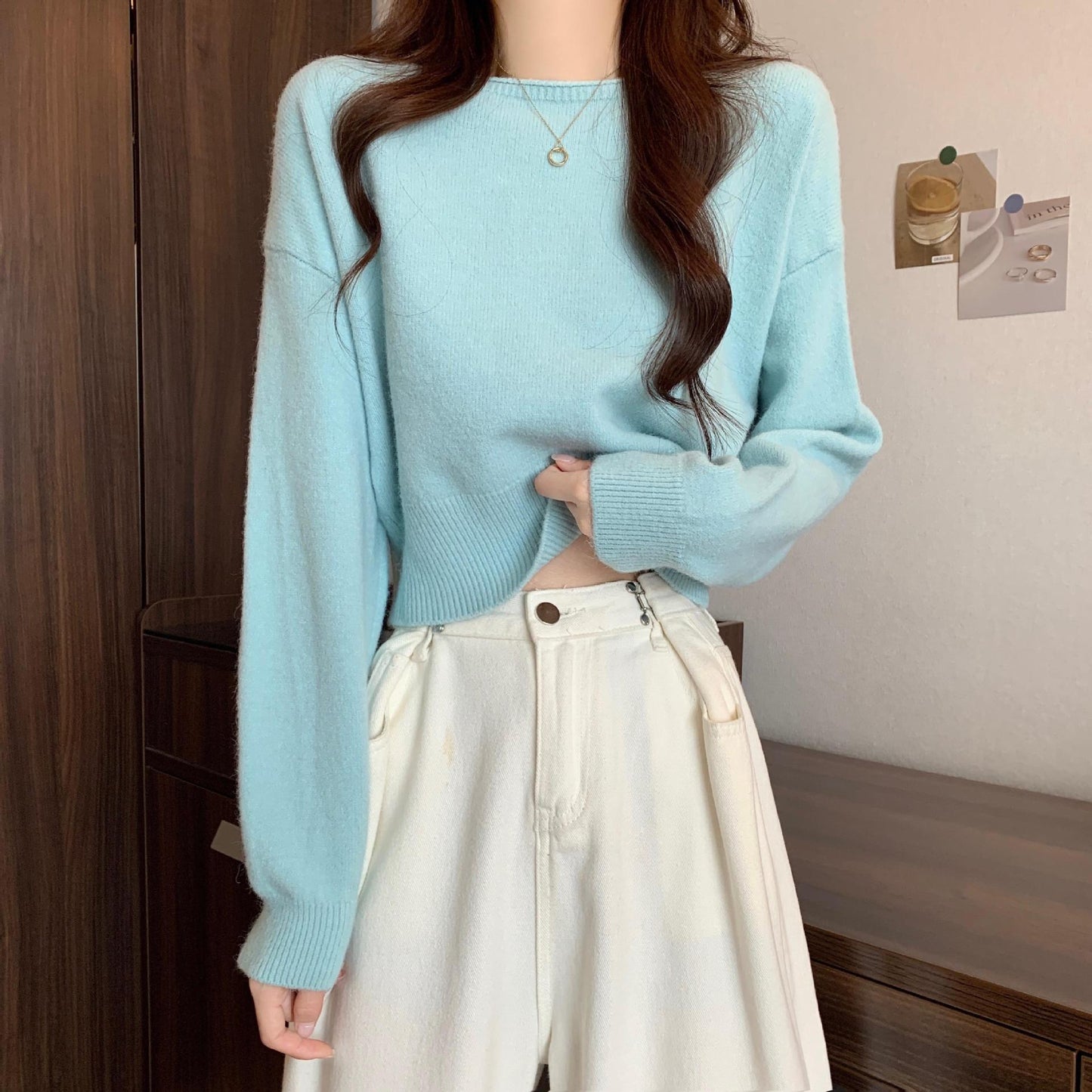 eybag going out outfits 2024 Spring and Autumn Inner Sweater Small Short Top Trendy Korean Style Light Purple College Style Knitted Bottoming Shirt for Women