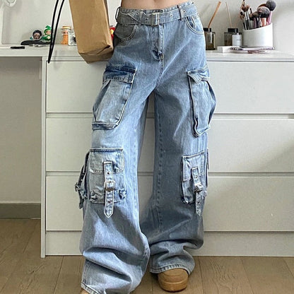 eybag barn jacket outfits American Street Workwear Wide-Leg Jeans Men's and Women's Multi-Pocket High Waist Loose Drop-down Mop Pants