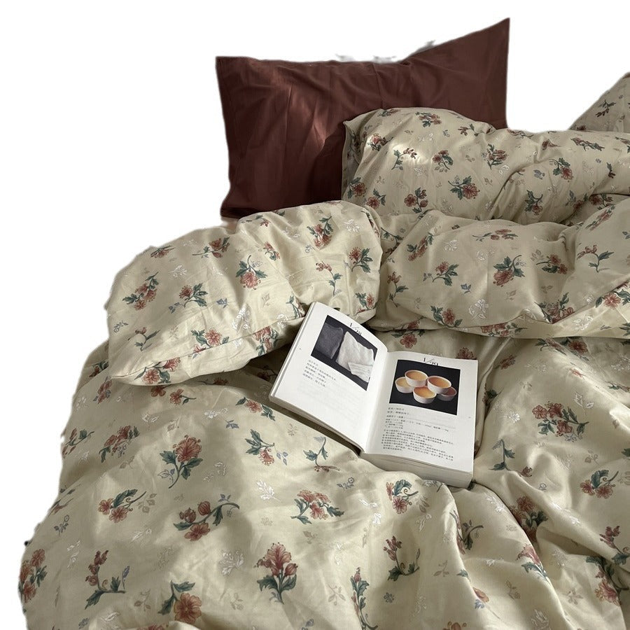 Buy bedroom inspirations INS Vintage Floral Cotton Cotton Bedding Four-Piece Bed Sheet Quilt Cover Quilt Cover Bed Cover Three-Piece Set