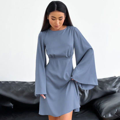 eybag birthday outfit 2024 Fashion Satin Dress Sexy Bell Sleeve Spring and Summer New High Waist Commuter A- line Skirt for Women