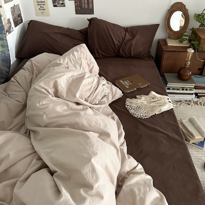 Buy bedroom inspirations Mocha Chocolate Cotton Four-Piece Set Solid Color Mix and Match Simple Ins Style Pure Cotton Washed Cotton Bed Sheet Quilt Cover Bedding