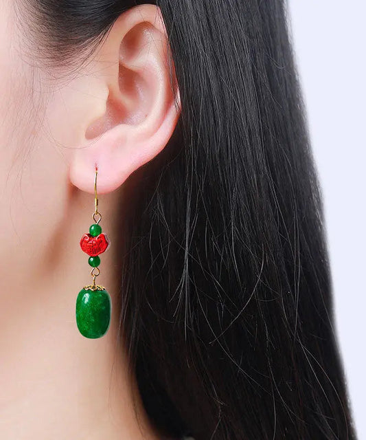 - Sterling Silver Jade Cinnabar Drop Earrings