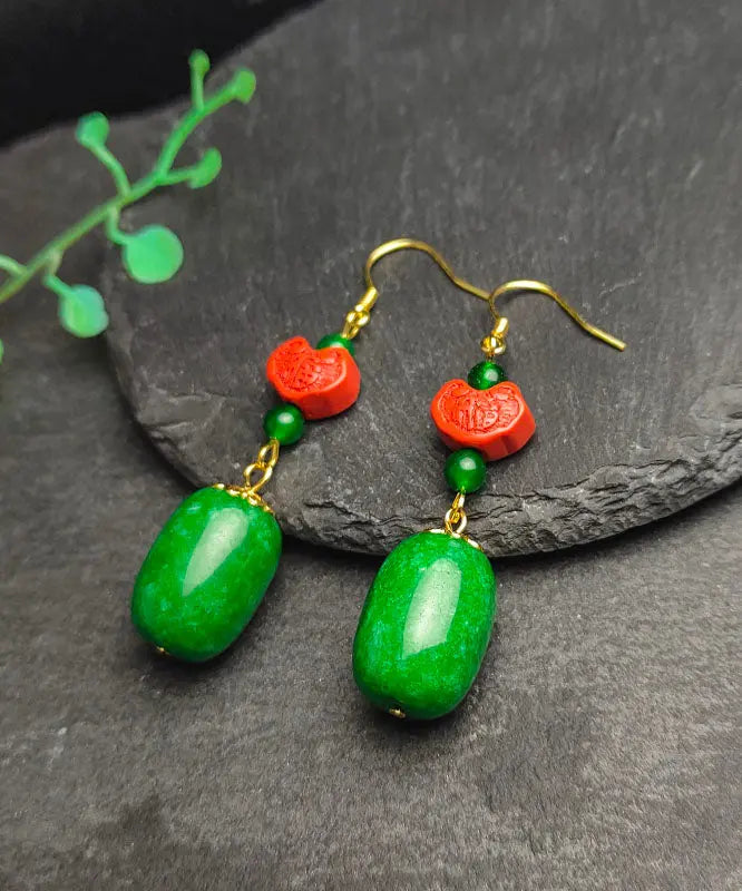 - Sterling Silver Jade Cinnabar Drop Earrings