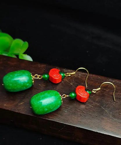 - Sterling Silver Jade Cinnabar Drop Earrings