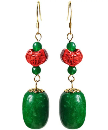 - Sterling Silver Jade Cinnabar Drop Earrings