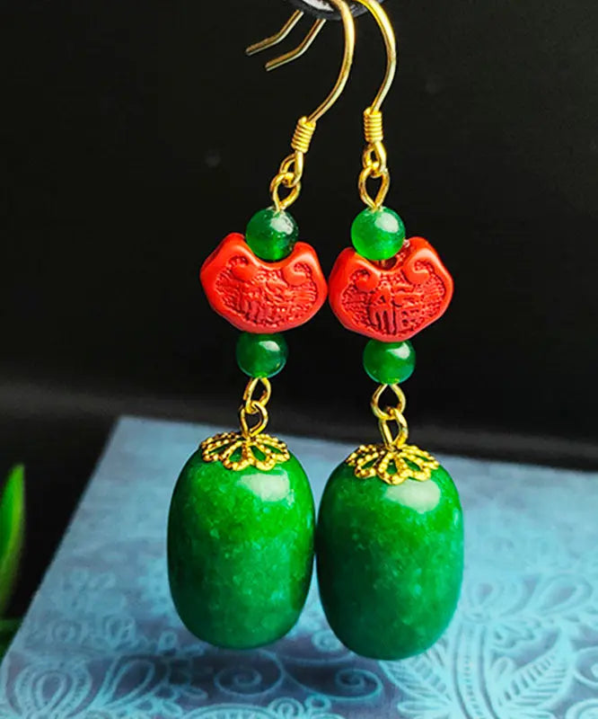 - Sterling Silver Jade Cinnabar Drop Earrings