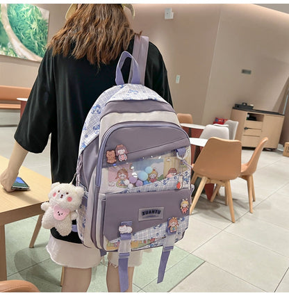 eybag Multi-pocket Transparent PVC Nylon School Backpack For Girls Large Female Travel Casual Schoolbag Patchwork Mochila Bolsa