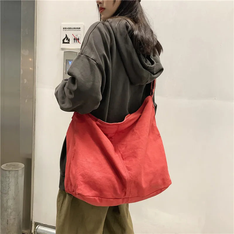 eybag Large Capacity Shoulder Bags Canvas Handbags for Women Solid Color Black/Green/Beige/Red Big Tote Bags School Crossbody Bags