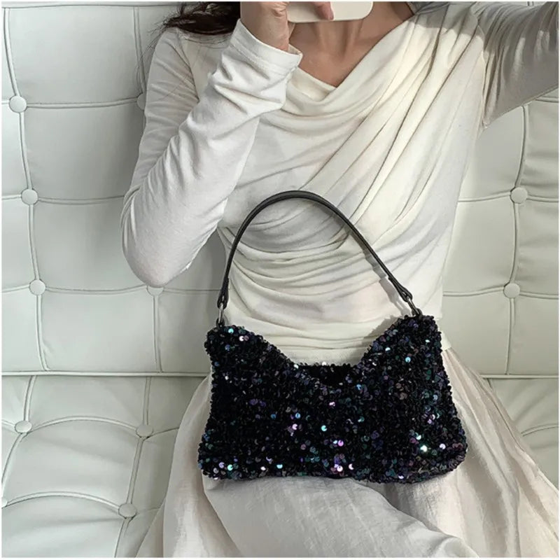 eybag Designer 2024 New Underarm Miduem Size Shoulder Bag Fashion Sequin Evening Party Handbags For Women Luxury Clutch High Quality