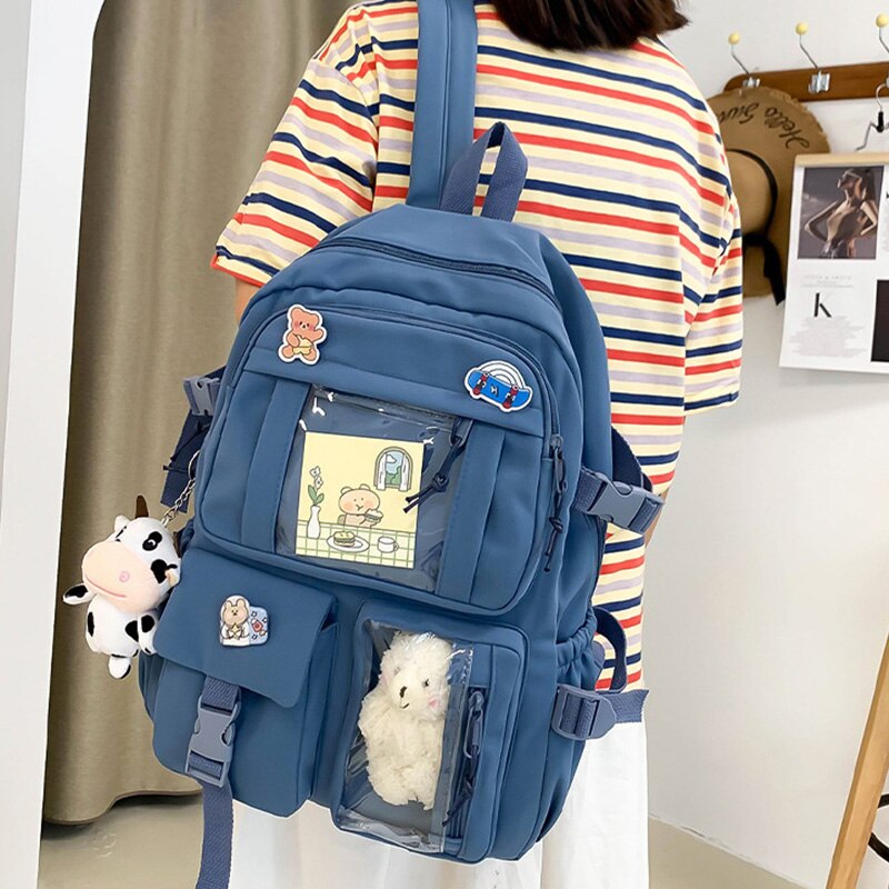 eybag Cute Student Backpacks Waterproof Multi-Pocket Nylon Multifunction  School Backpack for Female Girls Kawaii Laptop Book Pack New