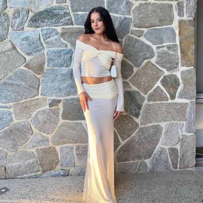 eybag Off The Shoulder Knotted Crop Top Long Skirt Women'S Sets Summer Elegant Evening Autumn Party Streetwear Fashion Clothing