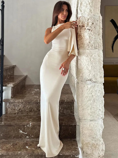 eybag Diagonal Collar Sleeveless Sexy Maxi Dress For Women Fashion Off-shoulder Sleeveless Bodycon Long Dress Elegant