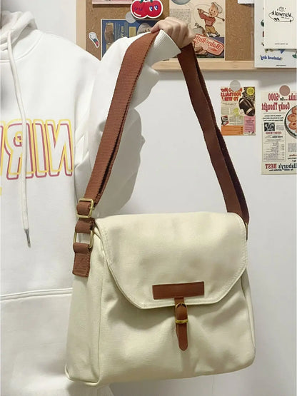 eybag 2024 New Student Classroom Commuter Bag Simple Contrast Color Large Capacity One Shoulder Crossbody Bag Canvas Tote Bag