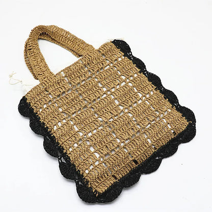 eybag Paper Rope Woven Tote Bag Bohemian Straw Beach Bag Summer Handbags Hollow Plaids Shoulder Bags for Women Travel Shopper Purses