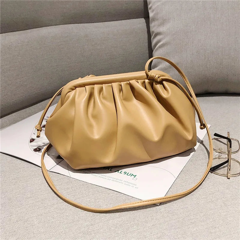 eybag Simple Women Cloud Messenger Bag Ladies Green Pleated PU Leather Dumpling Crossbody Bag Female Evening Party Clutches And Purse