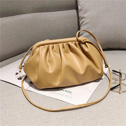 eybag Simple Women Cloud Messenger Bag Ladies Green Pleated PU Leather Dumpling Crossbody Bag Female Evening Party Clutches And Purse