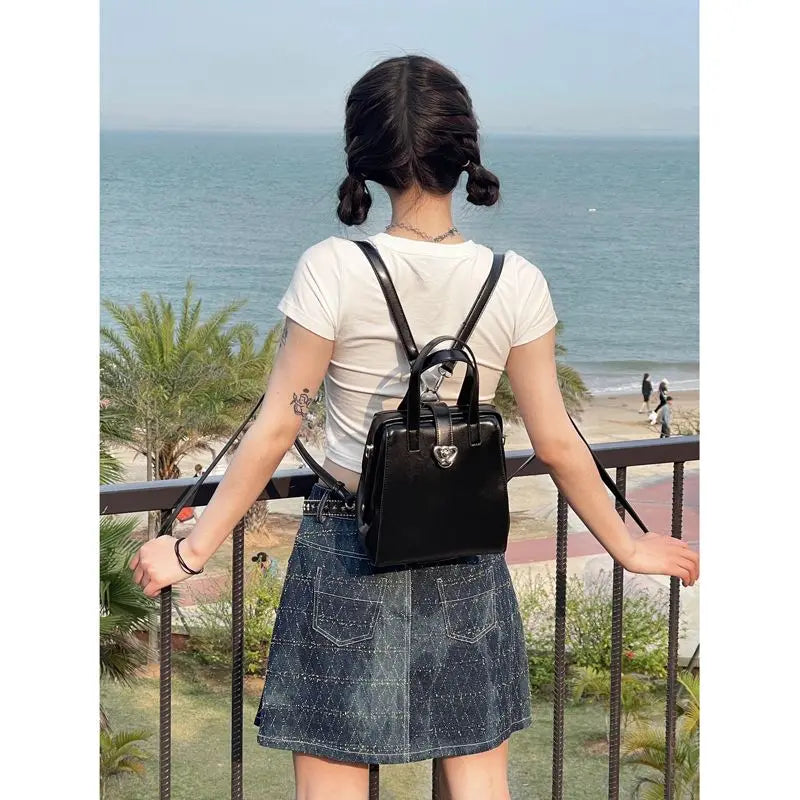 eybag Vintage Heart Y2k Mochila Women Leather Hot Girls Handle Pink Mini Backpack schoolbag Female Harajuku Black Backpacks Aesthetic