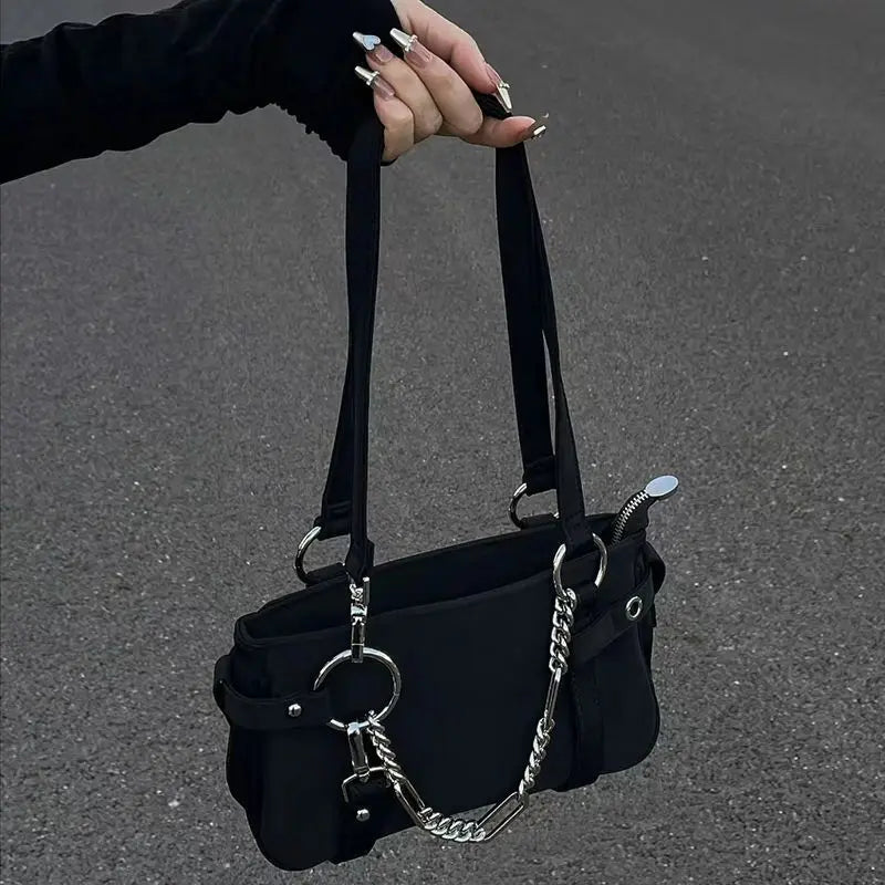 eybag New Gothic Moto Biker Dark Streetwear Women Underarm Shoulder Bag Korean Fashion Trendy Chain Ladies Handbag Bolso Mujer