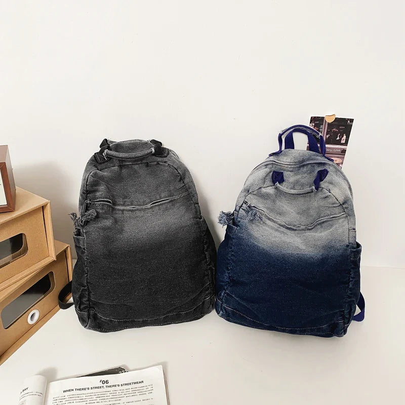 eybag New Trendy Cool Denim Backpack Women College Student Backpack Fashion Female School Bags For Teen Girls Boys Travel Student Bags