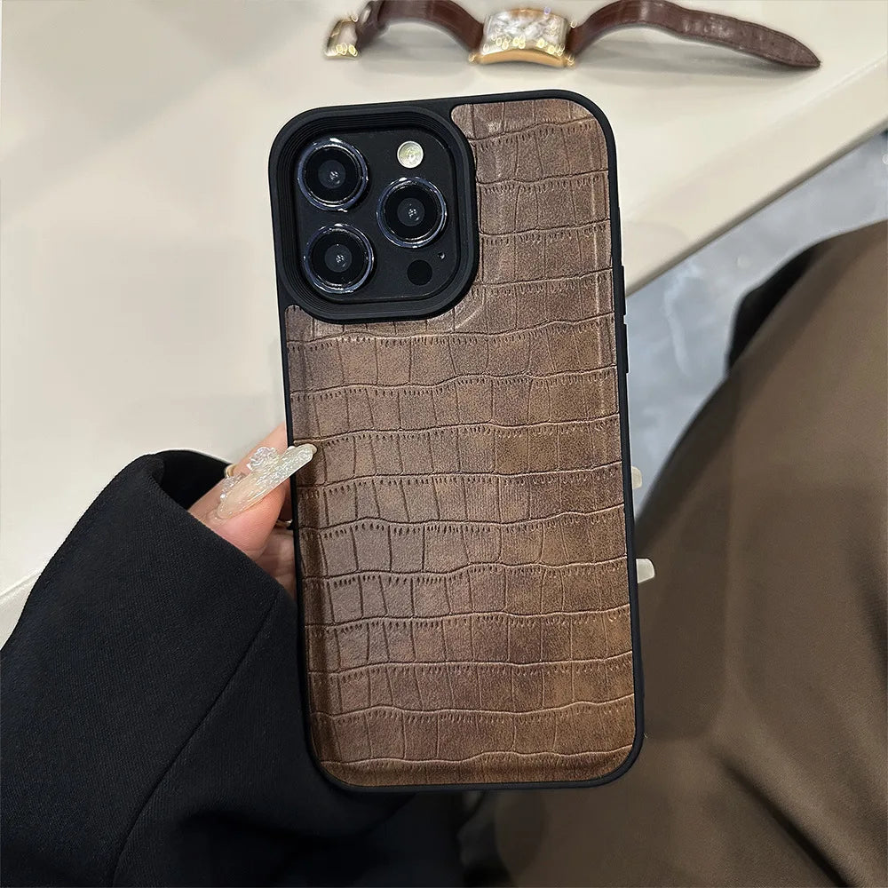 eybag Retro Crocodile Texture PU Leather Phone Case For iPhone 15 Plus 14 13 12 11 Pro Max Luxury Soft Shockproof Bumper Back Cover