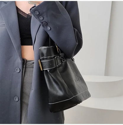 eybag - Women Fashion PU Leather Shoulder Tote Bag Large Capacity Moto Biker Zipper Handbag Gothic Punk Black Crossbody Bag For Girl