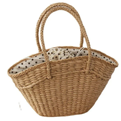 eybag New Straw Woven Bag Women's Handbag Beach Bag Dumpling Shaped Drawstring Woven Bag Accompanied by a Gift Basket