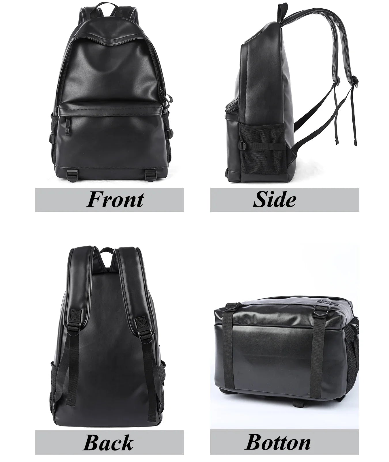 eybag Black Leather Backpack for Men Business Travel Waterproof Daypack PU 16 inch Laptop Backpack