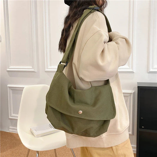 eybag Fashion Women Shoulder Messenger Bag Solid Simple Canvas Spring Shopping Bag Female Tote Crossbody Bag For Women Ladies Handbag