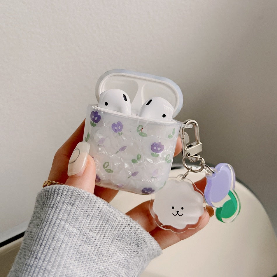 eybag For AirPods Pro /airpod 3/AirPods 2 Case Cute Korean bear flower tulip Pendant headphone case Air pods 3 silicone Earphone Cover