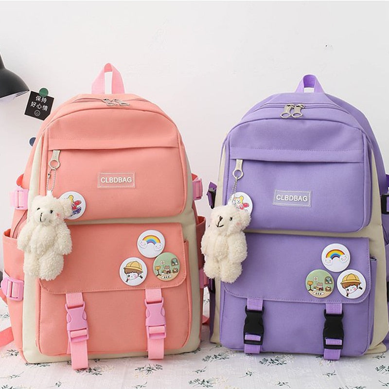 eybag Women Laptop Backpack 4 Pcs Set Harajuku Canvas School Bags For Teenage Girls Kawaii College Student Kids Book Bag Rucksack