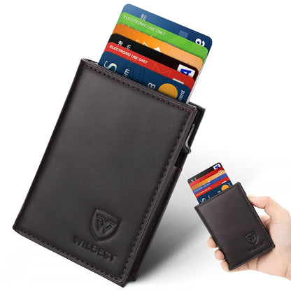 eybag Pop-up Credit Card Case High-Quality Leather Mini Wallet Men RFID Small Purse Brown Black