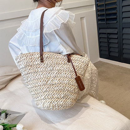 eybag 2023 Summer Straw Beach Basket Bag Fashion Women Rattan Shoulder Bag Large Capacity Woven Hand-made Handbag Female Purse Totes